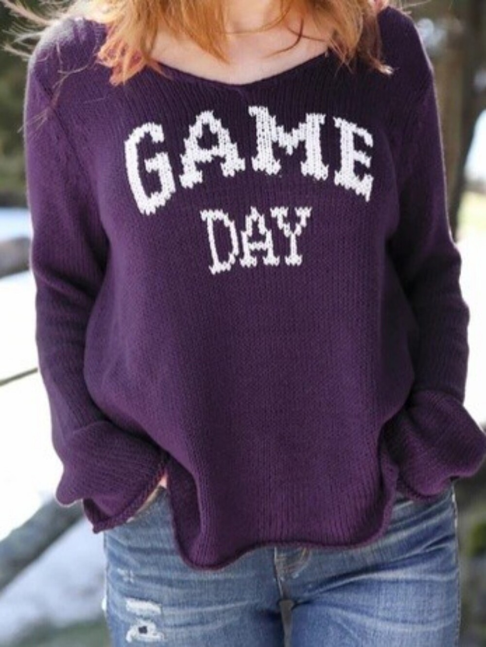 Wooden Ships 100% Cotton Lightweight Open Knit Game Day Sweater M Purple Slouchy